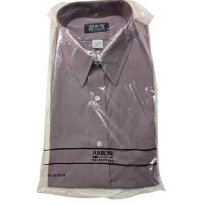 Arrow Men's Bradstreet Dress Shirt Purple Size 16.5 32/33